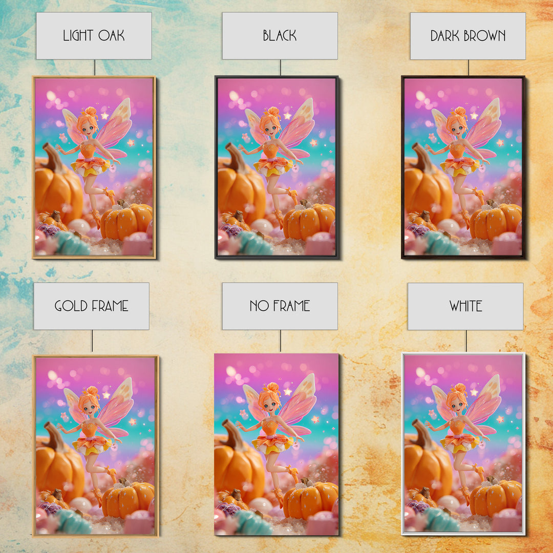 The Candy Corn Fairy, Retro Neon Halloween Art, Vertical Wall Art, Framed Canvas Print, Retro Halloween Decor, Neon Wall Art