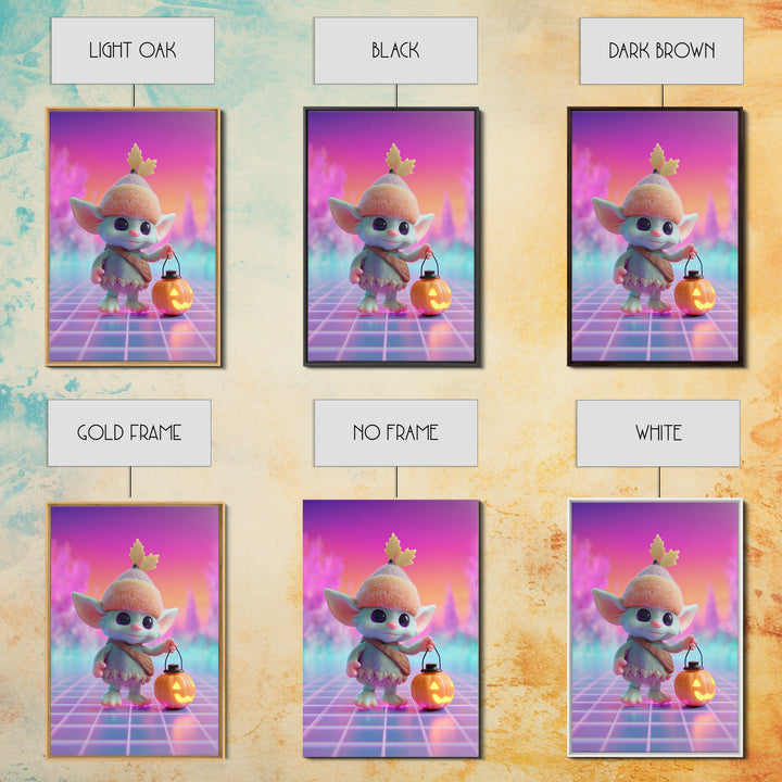 The Acorn Goblin, Cute Spooky Neon Art, Vertical Wall Art, Framed Canvas Print, Retro Halloween Decor, Neon Wall Art, Spooky Wall Decor