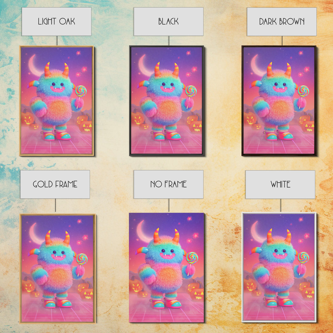 The Rainbow Monster, Vaporwave Halloween Decor, Vertical Wall Art, Canvas Print, Retro Halloween Decor, Neon Wall Art, Dark Fantasy Art