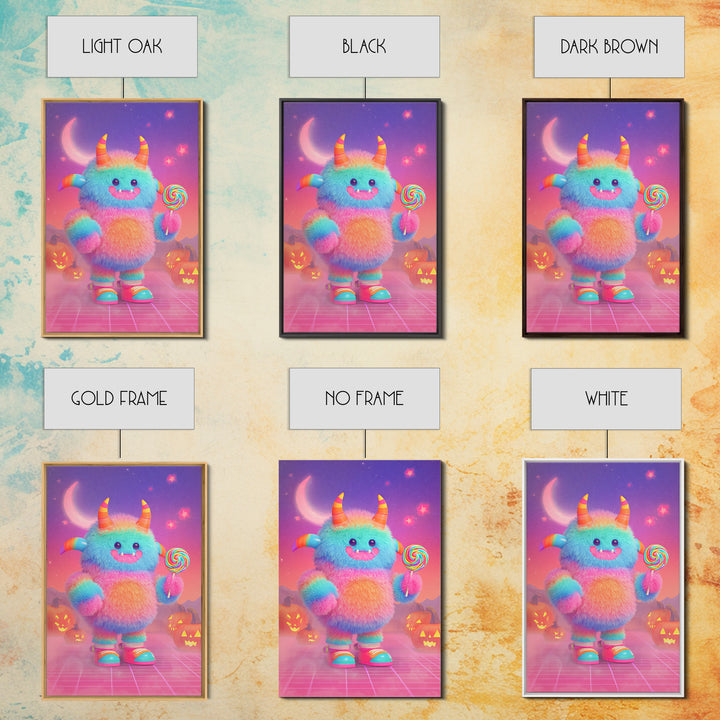 The Rainbow Monster, Vaporwave Halloween Decor, Vertical Wall Art, Canvas Print, Retro Halloween Decor, Neon Wall Art, Dark Fantasy Art