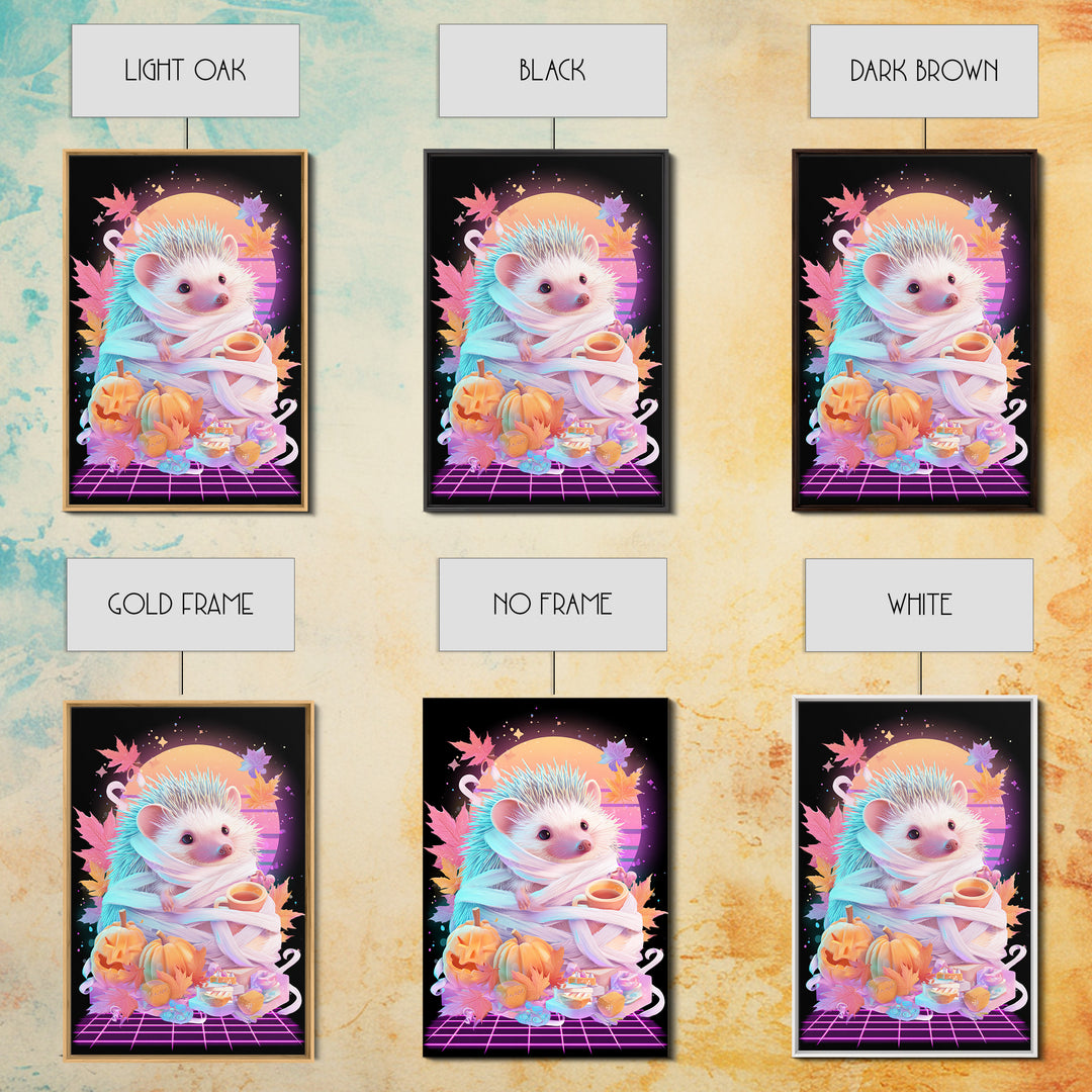 The Hedgehog Mummy, Retro Neon Halloween Art, Vertical Wall Art, Canvas Print, Retro Halloween Decor, Neon Wall Art, Macabre Wall Art