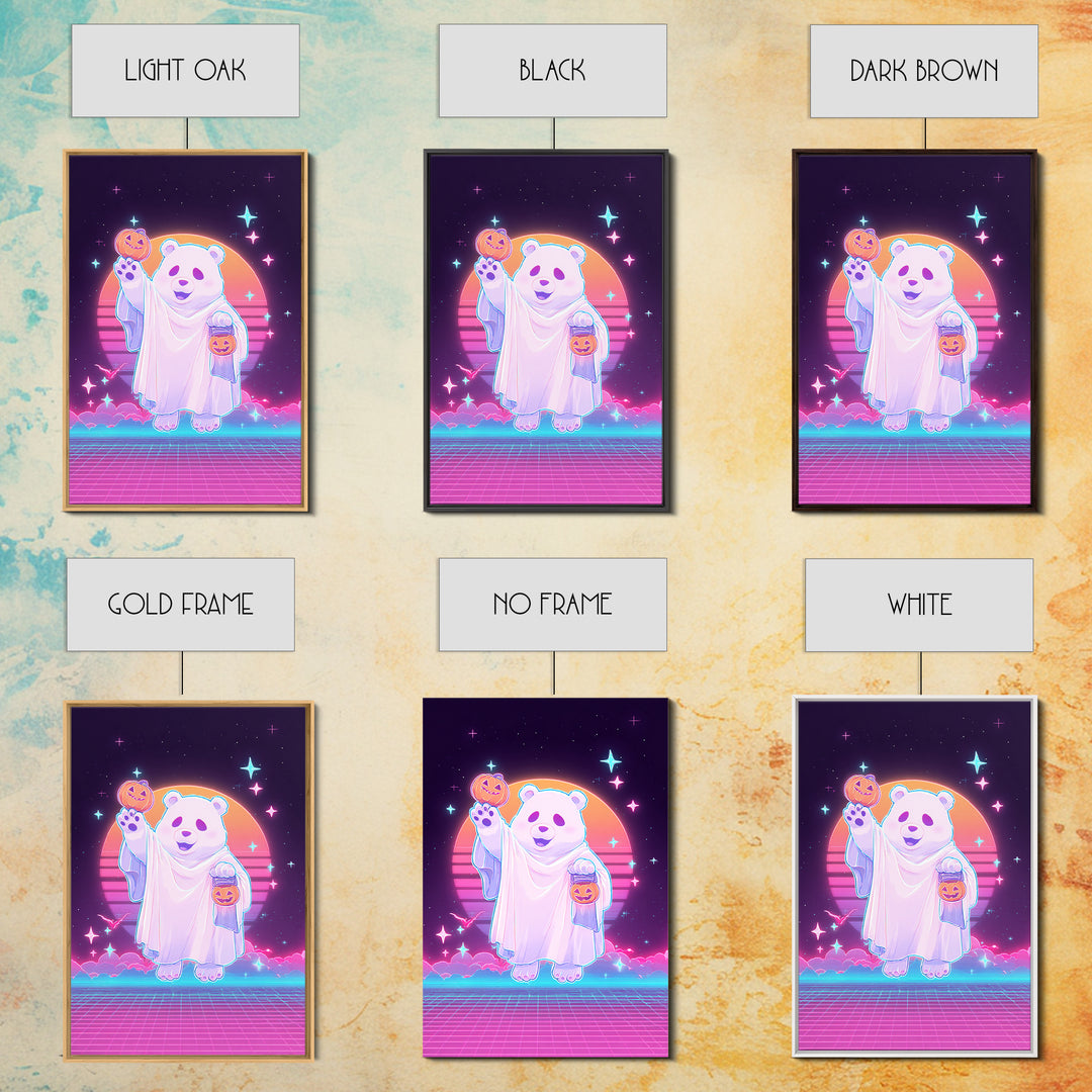 The Bear Cub Ghost, Vaporwave Halloween Decor, Vertical Wall Art, Framed Canvas Print, Retro Halloween Decor, Neon Wall Art, Horror Wall Art