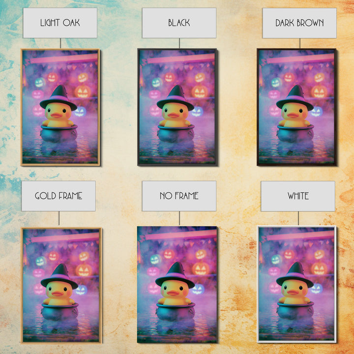 The Duckling Witch, Cute Spooky Neon Art, Vertical Wall Art, Canvas Print, Retro Halloween Decor, Neon Wall Art, Gothic Home Decor