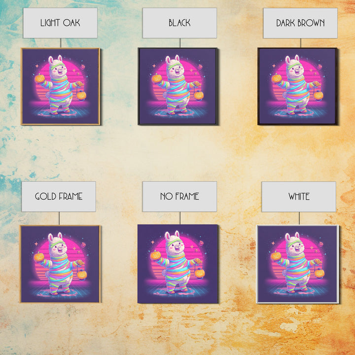 The Llama Mummy, Synthwave Halloween Art, Square Wall Art, Framed Canvas Print, Retro Halloween Decor, Neon Wall Art, Collectible Wall Decor