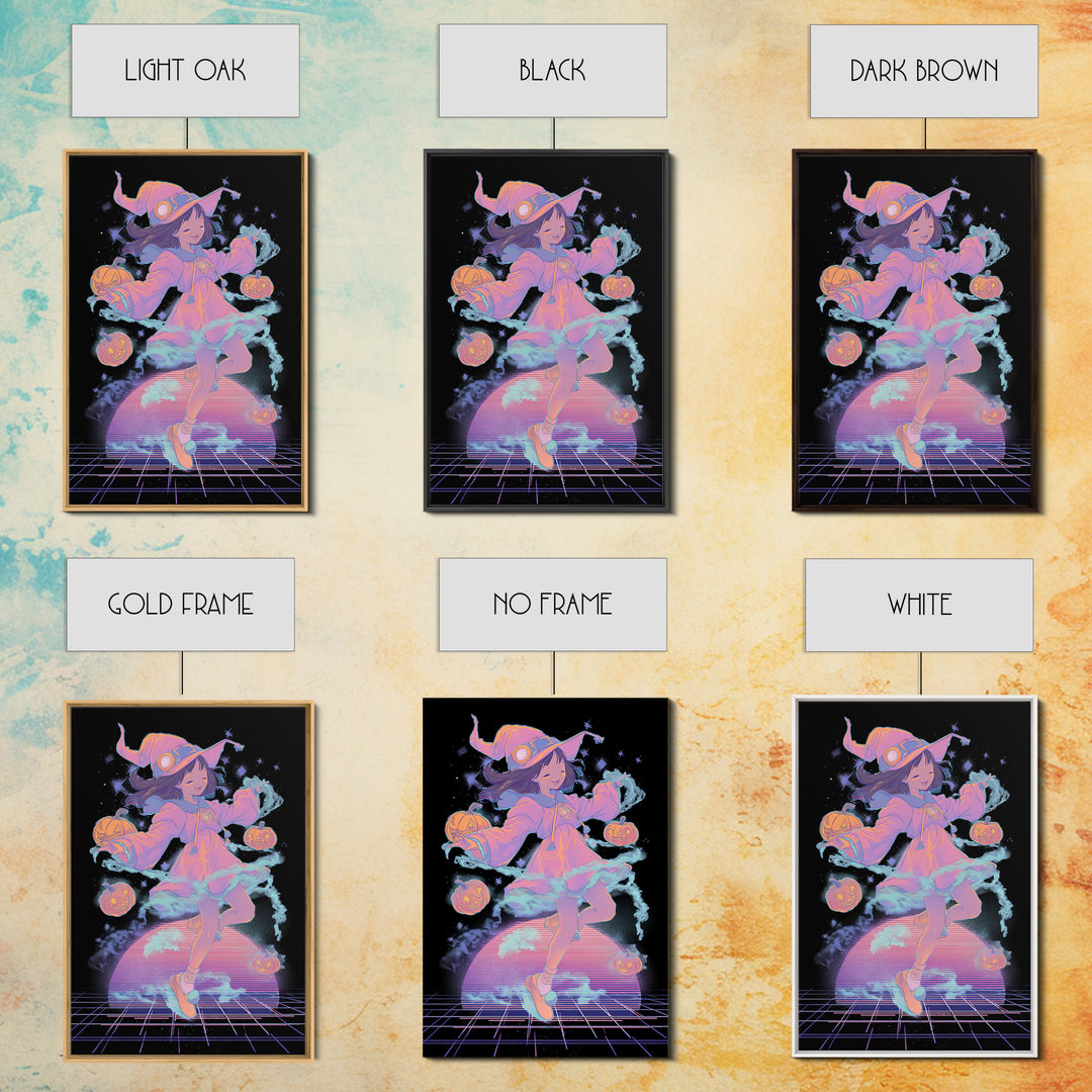The Moonlight Pajama Witch, Vaporwave Halloween Decor, Vertical Wall Art, Canvas Print, Retro Halloween Decor, Neon Wall Art