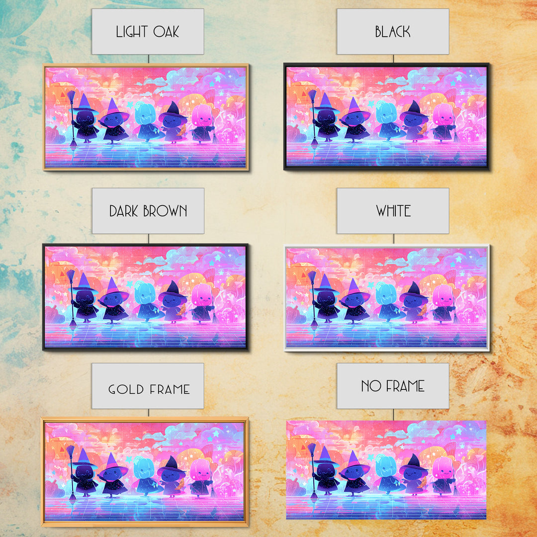 The Stardust Apprentice, Vaporwave Halloween Decor, Wide Panoramic Art, Canvas Print, Retro Halloween Decor, Neon Wall Art