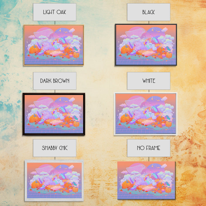 The Cloud-Catching Wizard, Cute Spooky Neon Art, Landscape Wall Art, Canvas Print, Retro Halloween Decor, Neon Wall Art