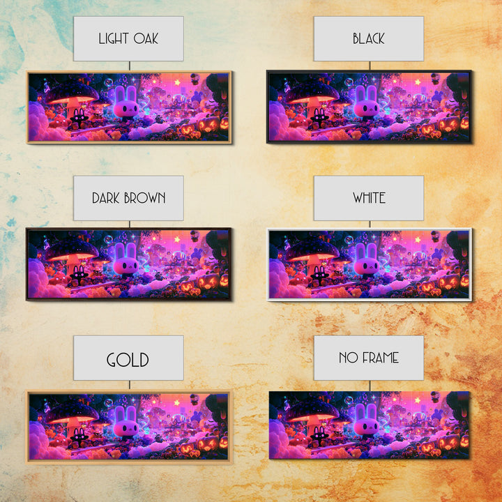 The Friendly Forest Cafe, Cute Spooky Neon Art, Extra Wide Wall Art, Canvas Print, Retro Halloween Decor, Neon Wall Art, Dark Fantasy Art