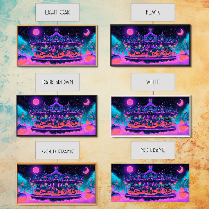 The Pumpkin Carousel, Synthwave Halloween Art, Wide Panoramic Art, Canvas Print, Retro Halloween Decor, Neon Wall Art, Statement Wall Art