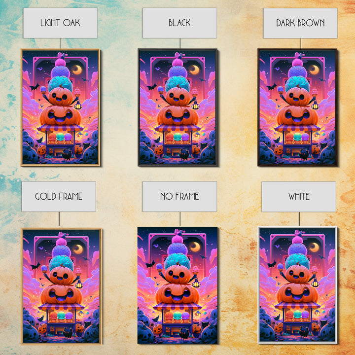 The Pumpkin Ice-Cream Stand, Synthwave Halloween Art, Vertical Wall Art, Canvas Print, Retro Halloween Decor, Neon Wall Art
