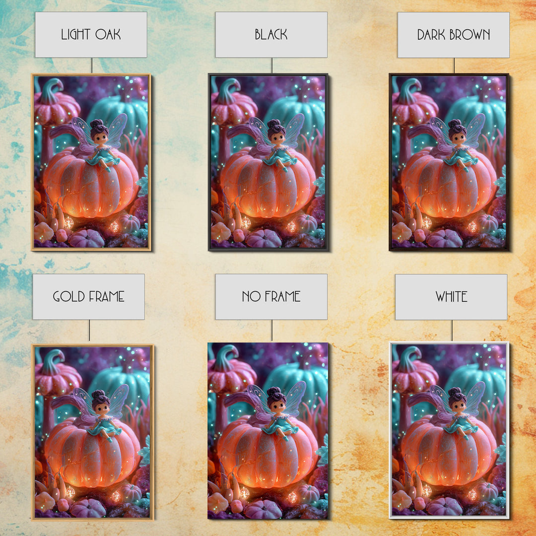 The Pumpkin Fairy Garden, 80s Halloween Wall Art, Vertical Wall Art, Canvas Print, Retro Halloween Decor, Neon Wall Art