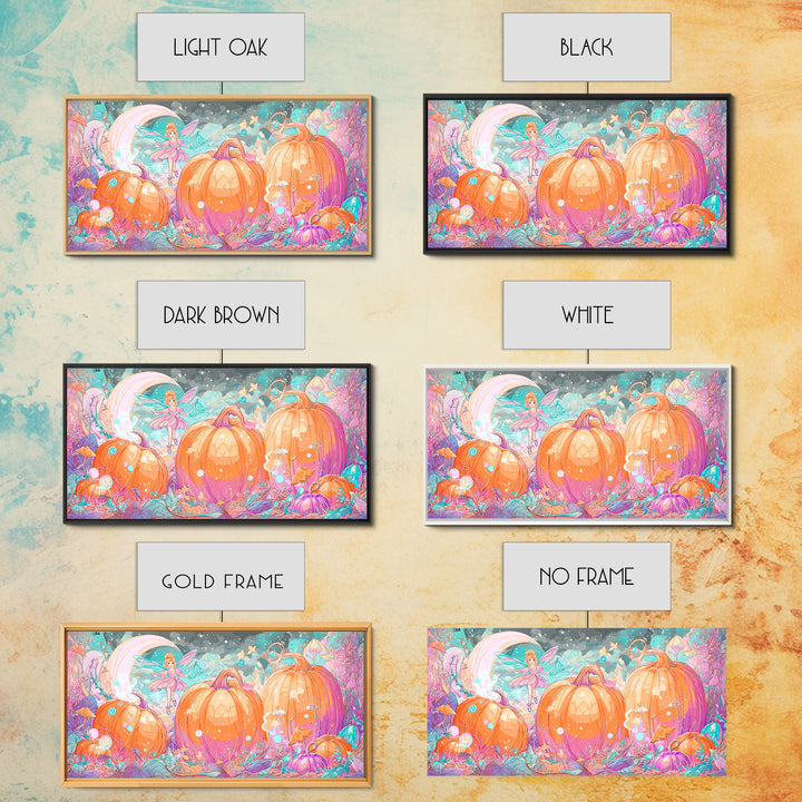 The Pumpkin Fairy Garden, Vaporwave Halloween Decor, Wide Panoramic Art, Canvas Print, Retro Halloween Decor, Neon Wall Art