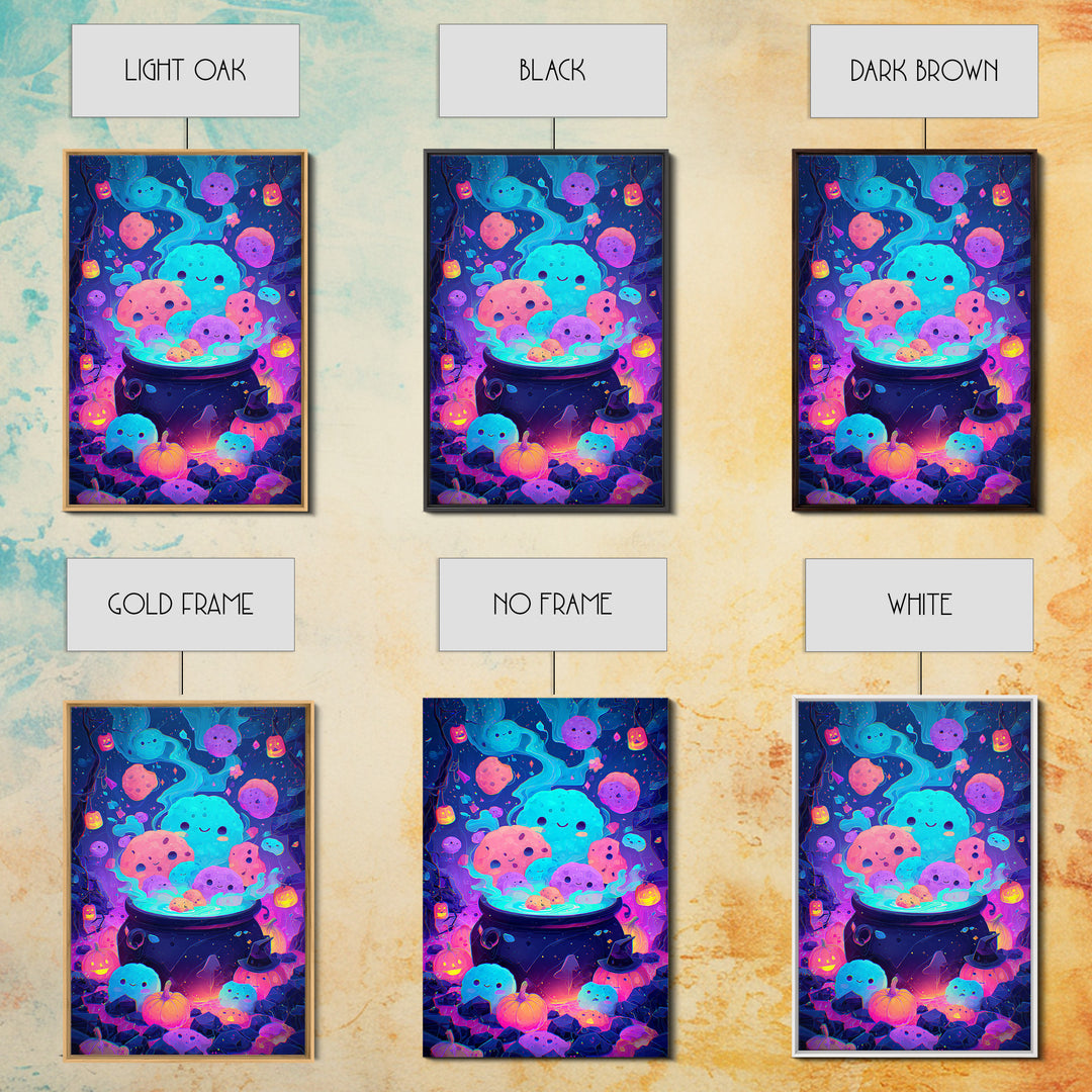 The Cookie Cauldron, Synthwave Halloween Art, Vertical Wall Art, Framed Canvas Print, Retro Halloween Decor, Neon Wall Art, Horror Wall Art