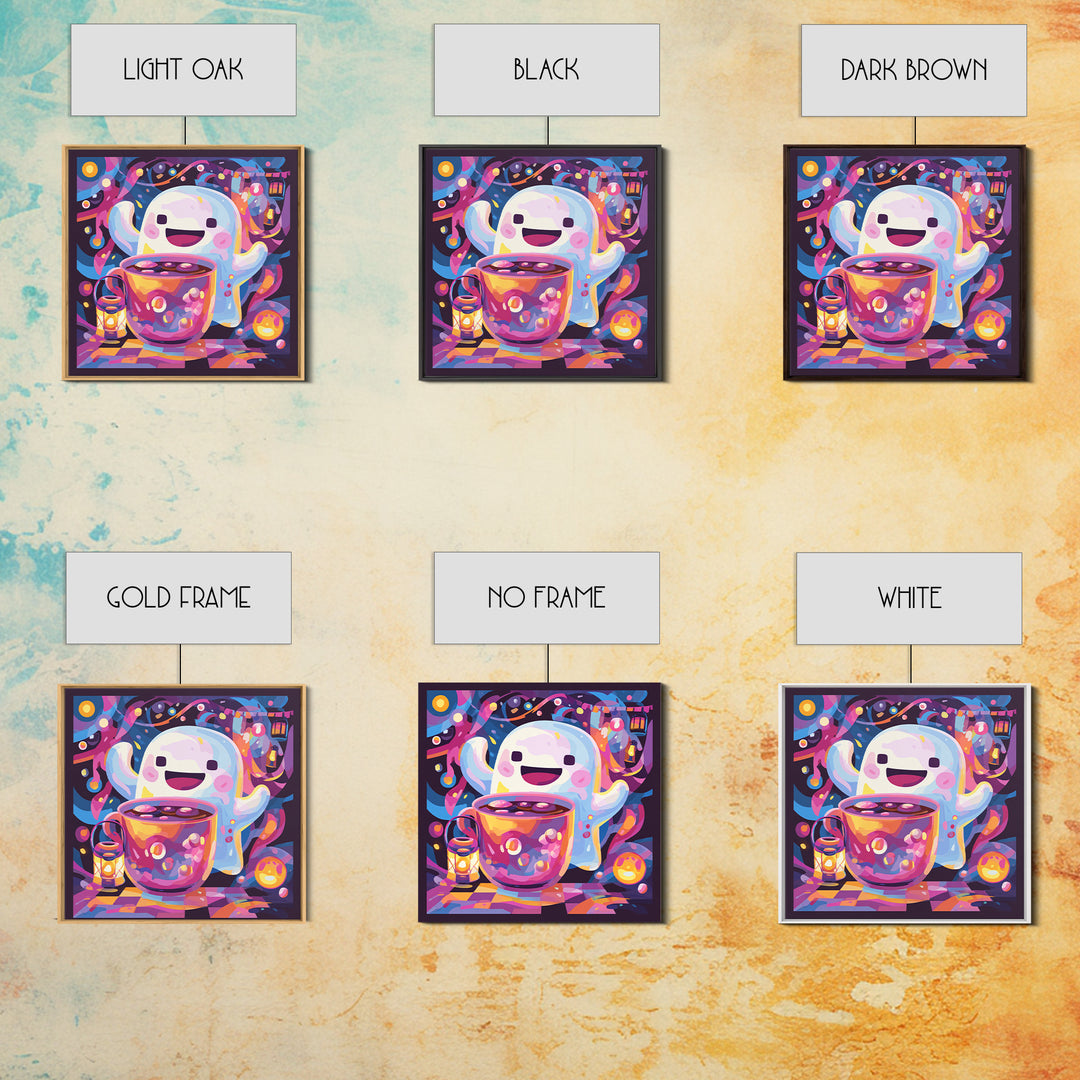 The Marshmallow Ghost Choir, Vaporwave Halloween Decor, Square Wall Art, Canvas Print, Retro Halloween Decor, Neon Wall Art