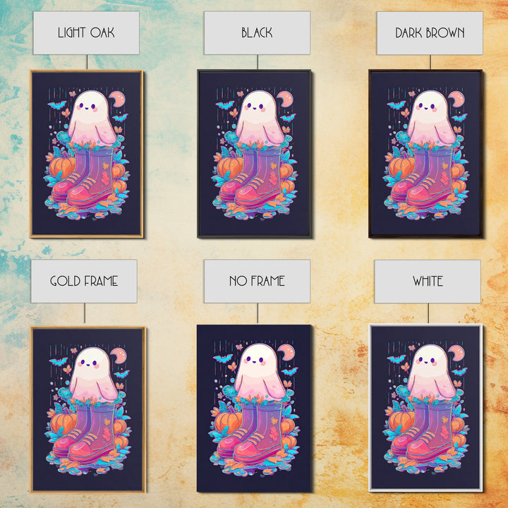 The Ghost In Rain Boots, Synthwave Halloween Art, Vertical Wall Art, Canvas Print, Retro Halloween Decor, Neon Wall Art