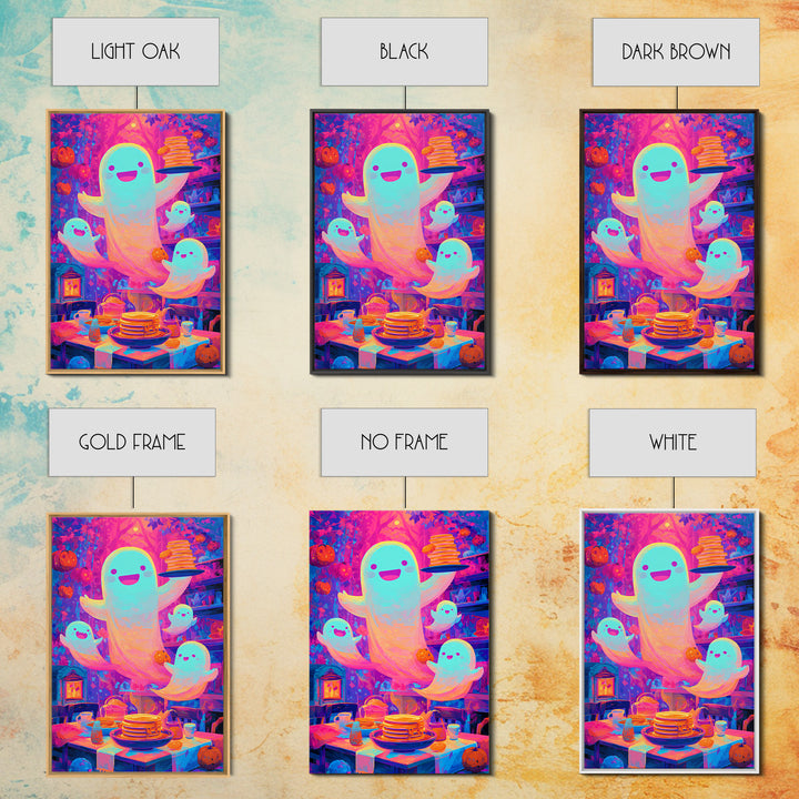 The Ghost Family Breakfast, Synthwave Halloween Art, Vertical Wall Art, Canvas Print, Retro Halloween Decor, Neon Wall Art