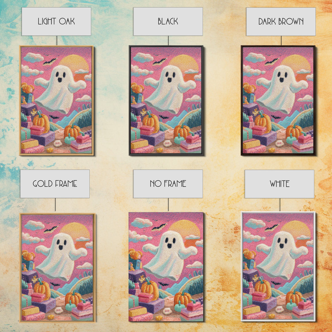 The Ghost Daycare, Retro Neon Halloween Art, Vertical Wall Art, Canvas Print, Retro Halloween Decor, Neon Wall Art, Statement Wall Art