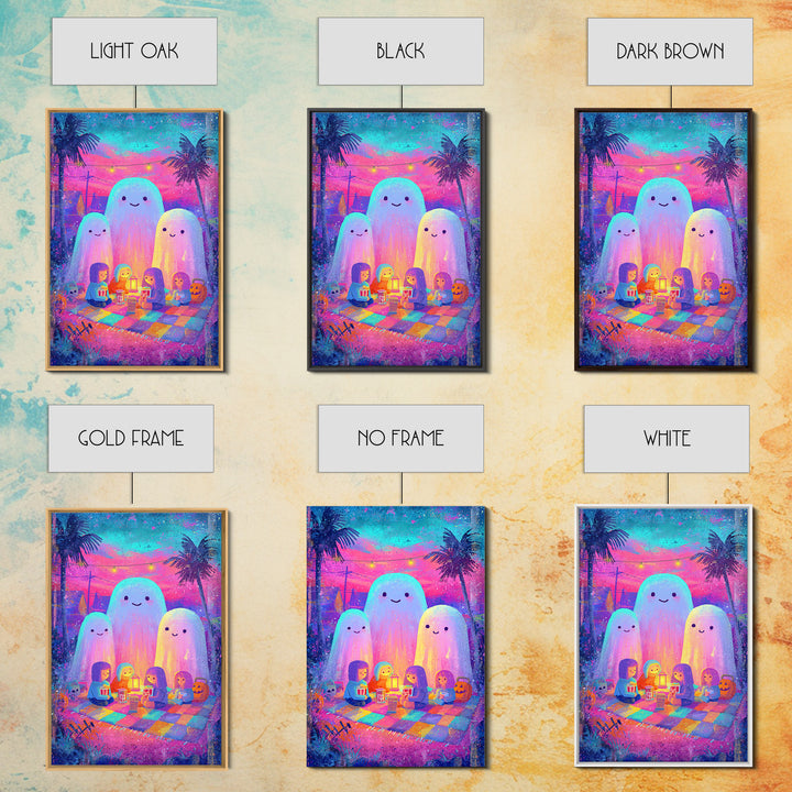 The Sleepy Blanket Ghost, Cute Spooky Neon Art, Vertical Wall Art, Canvas Print, Retro Halloween Decor, Neon Wall Art, Spooky Wall Decor