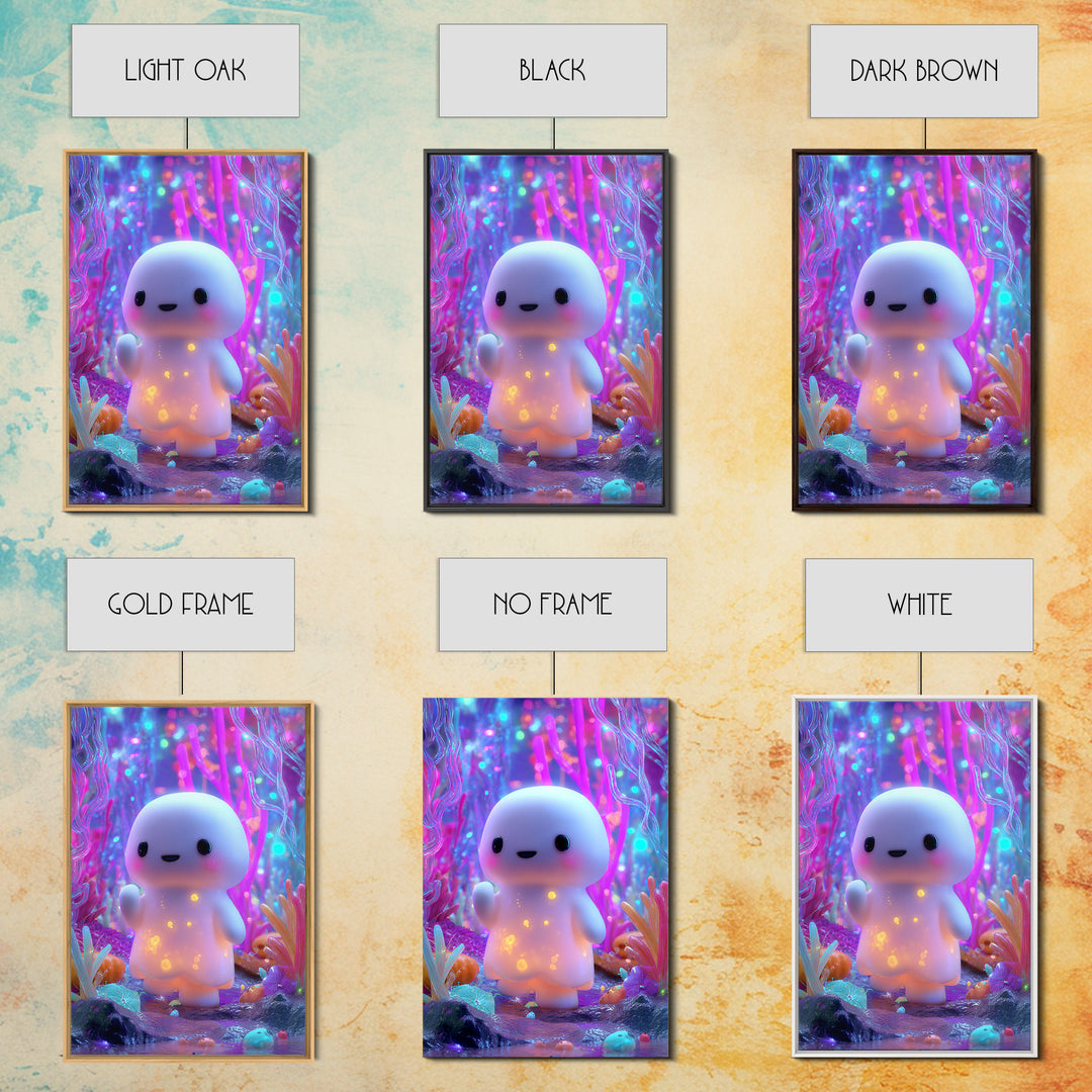 The Ghost And Firefly Friends, Synthwave Halloween Art, Vertical Wall Art, Framed Canvas Print, Retro Halloween Decor, Neon Wall Art