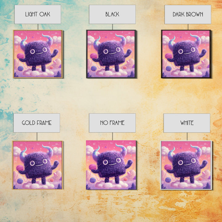The Fuzzy Purple Monster, Vaporwave Halloween Decor, Square Wall Art, Framed Canvas Print, Retro Halloween Decor, Neon Wall Art