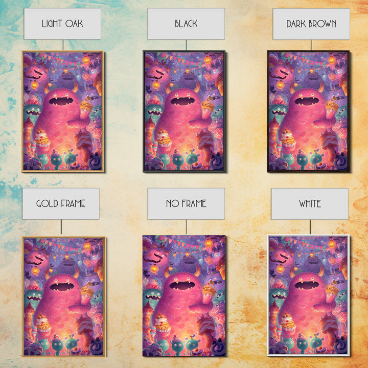 The Polka-Dot Monster, Vaporwave Halloween Decor, Vertical Wall Art, Framed Canvas Print, Retro Halloween Decor, Neon Wall Art