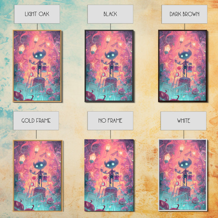 The Little Monster Orchestra, Synthwave Halloween Art, Vertical Wall Art, Canvas Print, Retro Halloween Decor, Neon Wall Art