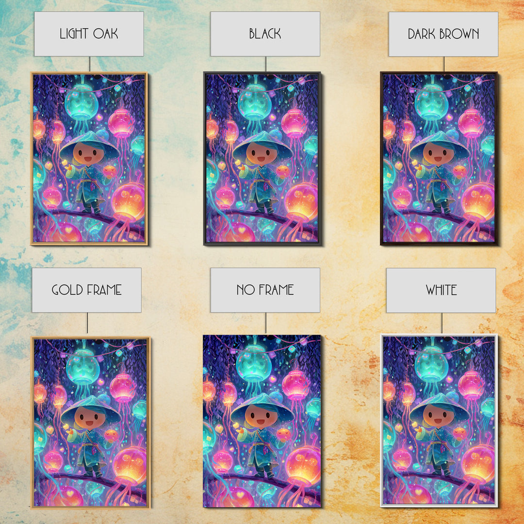 The Lantern-Making Festival, Vaporwave Halloween Decor, Vertical Wall Art, Canvas Print, Retro Halloween Decor, Neon Wall Art