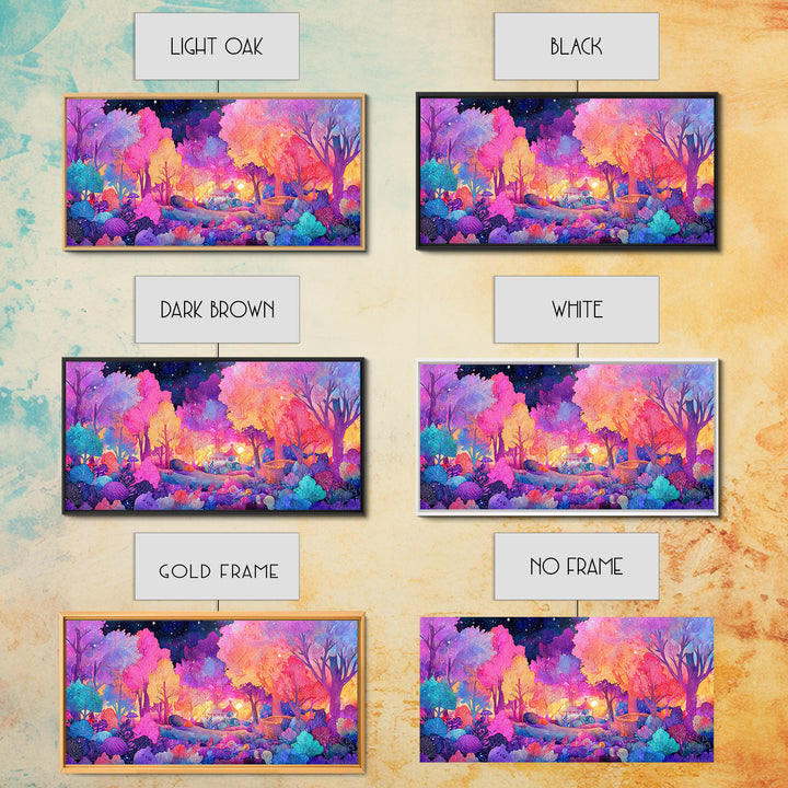 The Moonlit Scavenger Hunt, 80s Halloween Wall Art, Wide Panoramic Art, Canvas Print, Retro Halloween Decor, Neon Wall Art