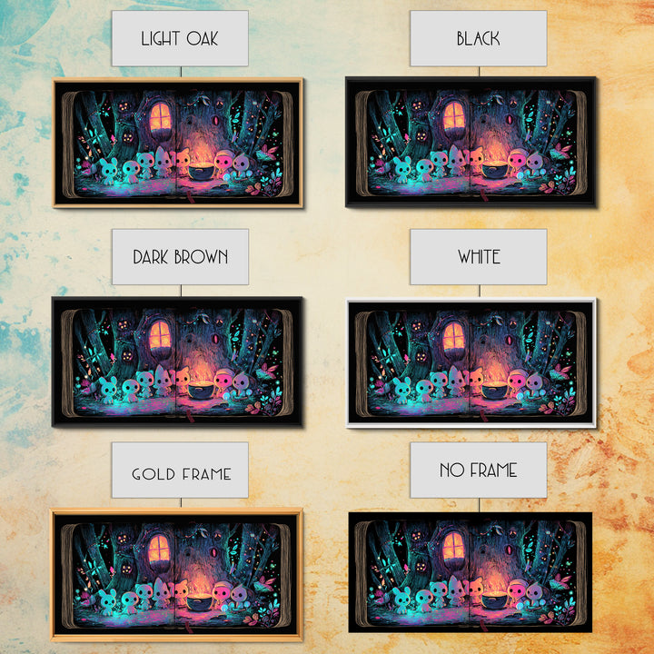 The Cozy Hollow Tree, Retro Neon Halloween Art, Wide Panoramic Art, Canvas Print, Retro Halloween Decor, Neon Wall Art, Statement Wall Art