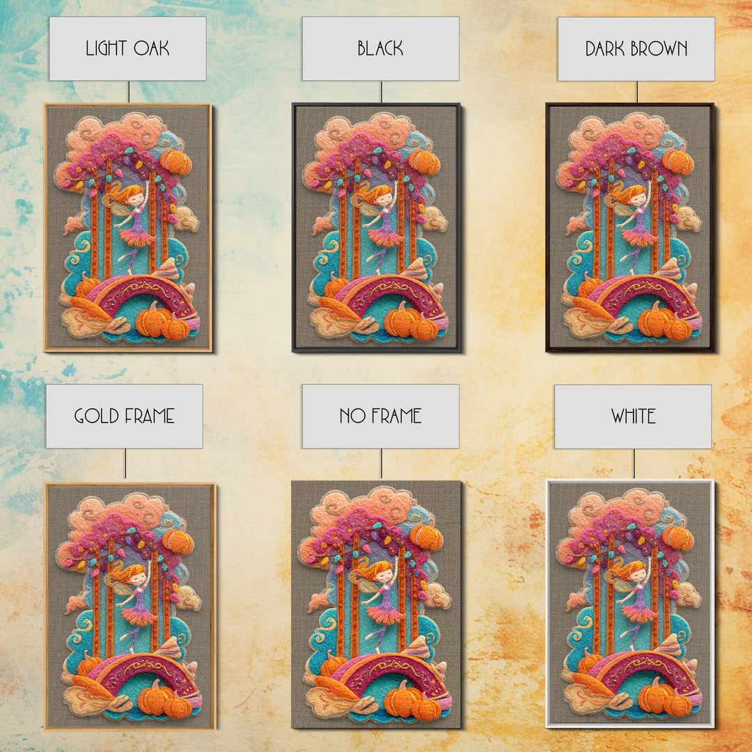 The Autumn Fairy Bridge, Cute Spooky Neon Art, Vertical Wall Art, Canvas Print, Retro Halloween Decor, Neon Wall Art, Collectible Wall Decor