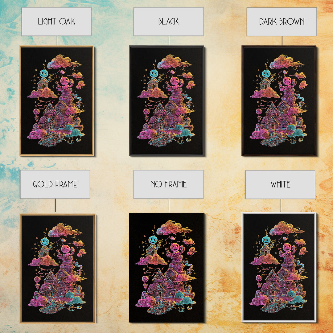 The Upside-Down Candy Kingdom, Vaporwave Halloween Decor, Vertical Wall Art, Canvas Print, Retro Halloween Decor, Neon Wall Art