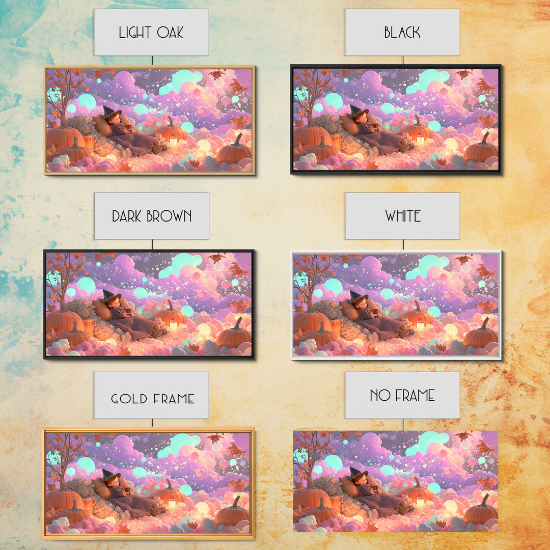 The Candy Comet Adventure, Synthwave Halloween Art, Wide Panoramic Art, Framed Canvas Print, Retro Halloween Decor, Neon Wall Art