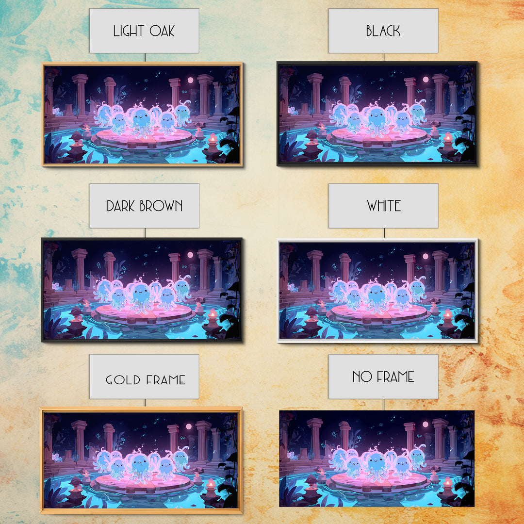 The Choir Of Deepwater Acolytes, Cute Spooky Neon Art, Wide Panoramic Art, Canvas Print, Retro Halloween Decor, Neon Wall Art