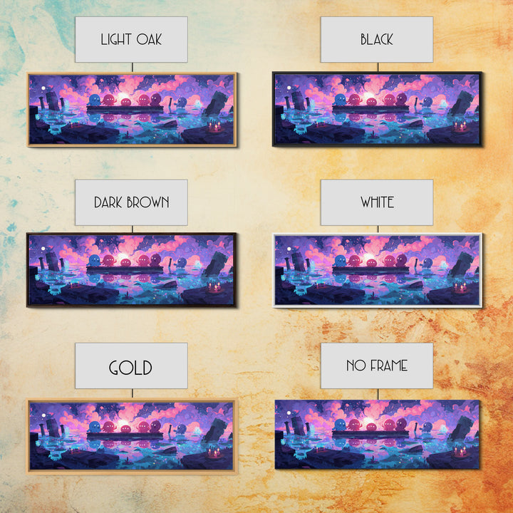 The Choir Of Deepwater Acolytes, Synthwave Halloween Art, Extra Wide Wall Art, Canvas Print, Retro Halloween Decor, Neon Wall Art