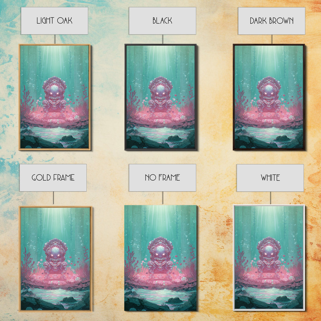 The Watcher In The Coral Throne, Retro Neon Halloween Art, Vertical Wall Art, Canvas Print, Retro Halloween Decor, Neon Wall Art
