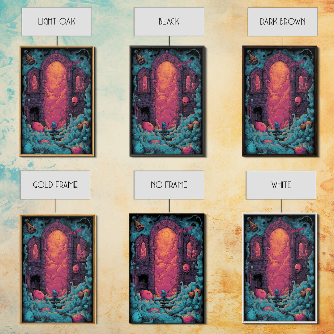 The Bellringer Of The Sunken Cathedral, Cute Eldritch Neon Art, Vertical Wall Art, Canvas Print, Retro Halloween Decor, Neon Wall Art
