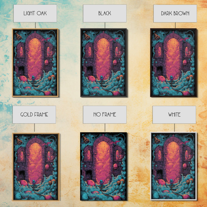 The Bellringer Of The Sunken Cathedral, Cute Eldritch Neon Art, Vertical Wall Art, Canvas Print, Retro Halloween Decor, Neon Wall Art
