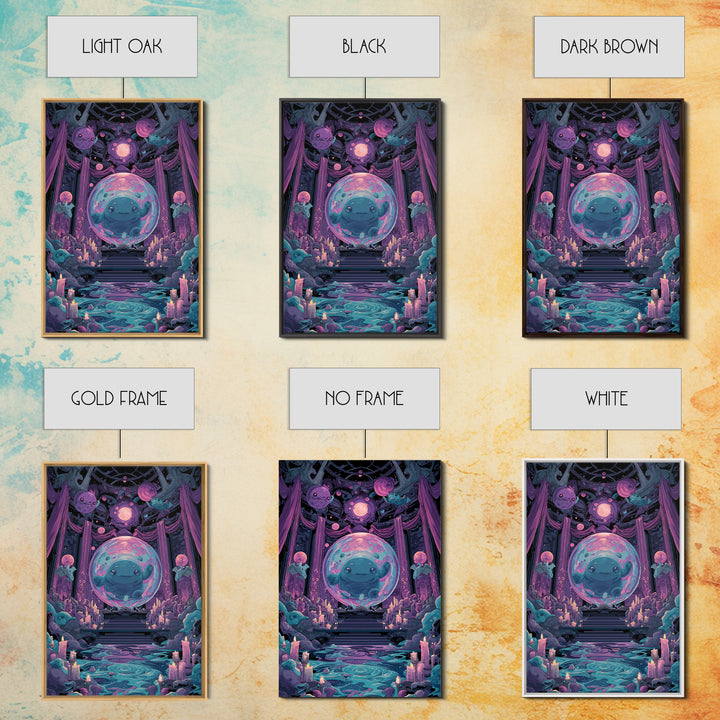 The Oracle Of The Glass Depths, Cute Eldritch Neon Art, Vertical Wall Art, Canvas Print, Retro Halloween Decor, Neon Wall Art