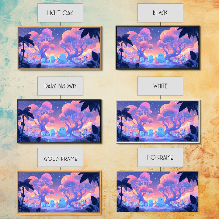 The Children Of The Star Orchard, Vaporwave Halloween Decor, Wide Panoramic Art, Framed Canvas Print, Retro Halloween Decor, Neon Wall Art