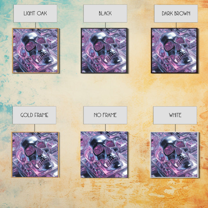 Cyberpunk Skull with Chrome and Violet Light Canvas Print, Cyberpunk Art, Cyberpunk Tarot, Living Room Decor, Fine Art, Neon, CYB-1x1-92