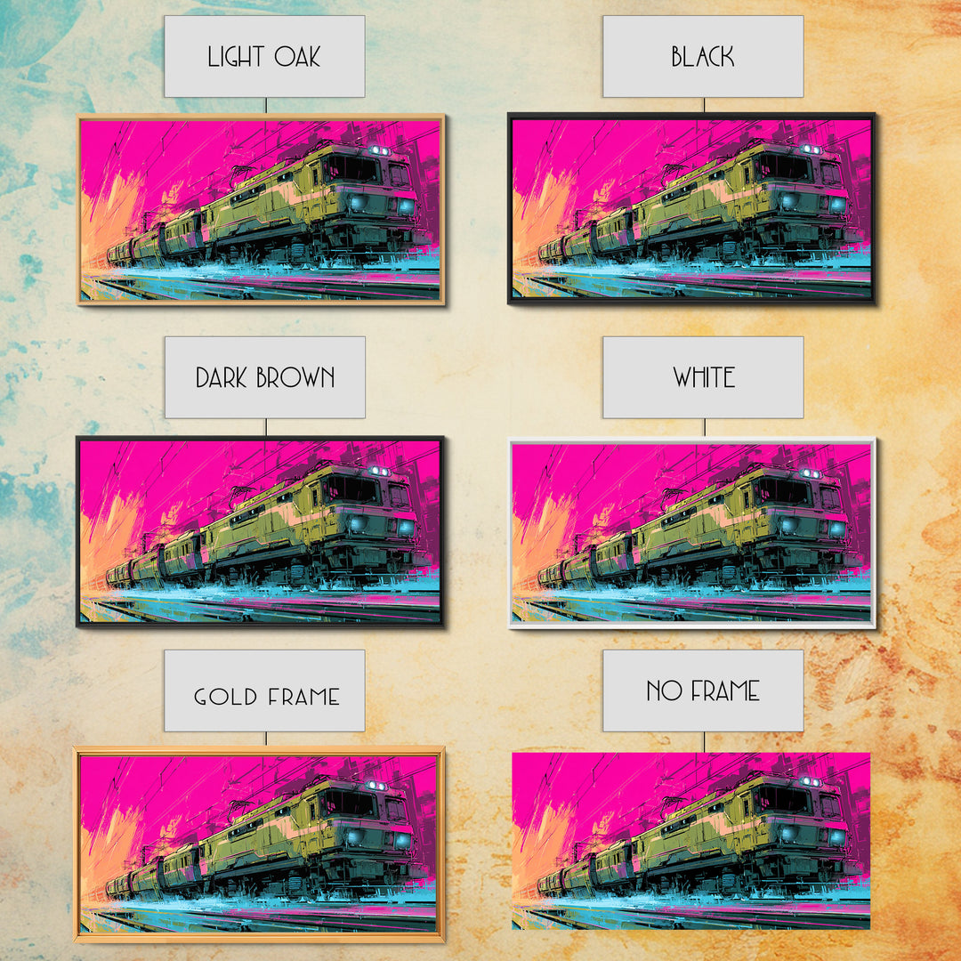 City Train Rushing Through Pink Electric Haze Canvas Print, Cyberpunk Art, Gothic Decor, Living Room Decor, Fine Art, Neon, CYB-2x1-57