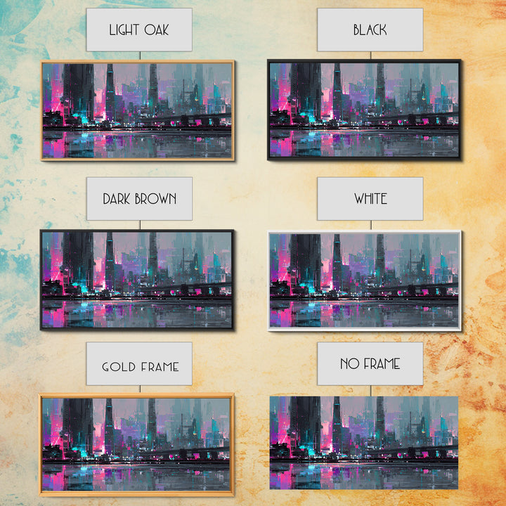 Futuristic City Skyline Canvas Print, Cyberpunk Art, Cyberpunk 2077, Living Room Decor, Fine Art, Neon, Cyberpunk Decor, CYB-2x1-94