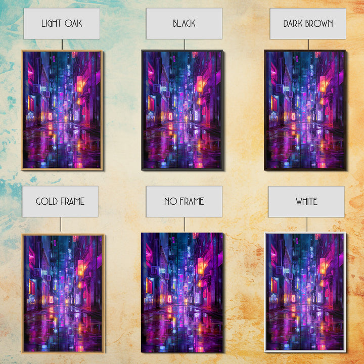 Rain Soaked Alley Canvas Print, Cyberpunk Art, Contemporary Art, Living Room Decor, Abstract Art, Neon, Canvas Wall Art, CYB-2x3-40