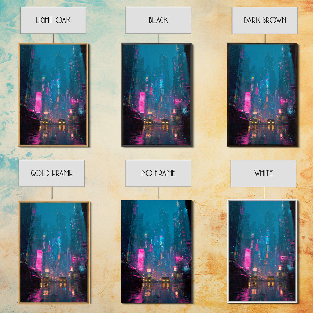 Futuristic City Skyline Canvas Print, Cyberpunk Art, Movie Posters, Living Room Decor, Abstract Art, Neon, Cyberpunk Jacket, CYB-2x3-58