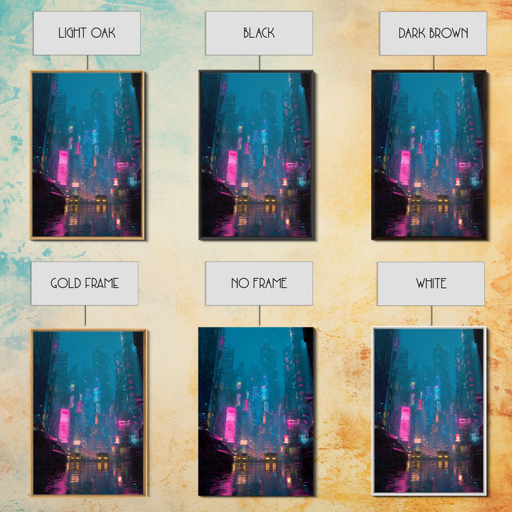 Futuristic City Skyline Canvas Print, Cyberpunk Art, Movie Posters, Living Room Decor, Abstract Art, Neon, Cyberpunk Jacket, CYB-2x3-58