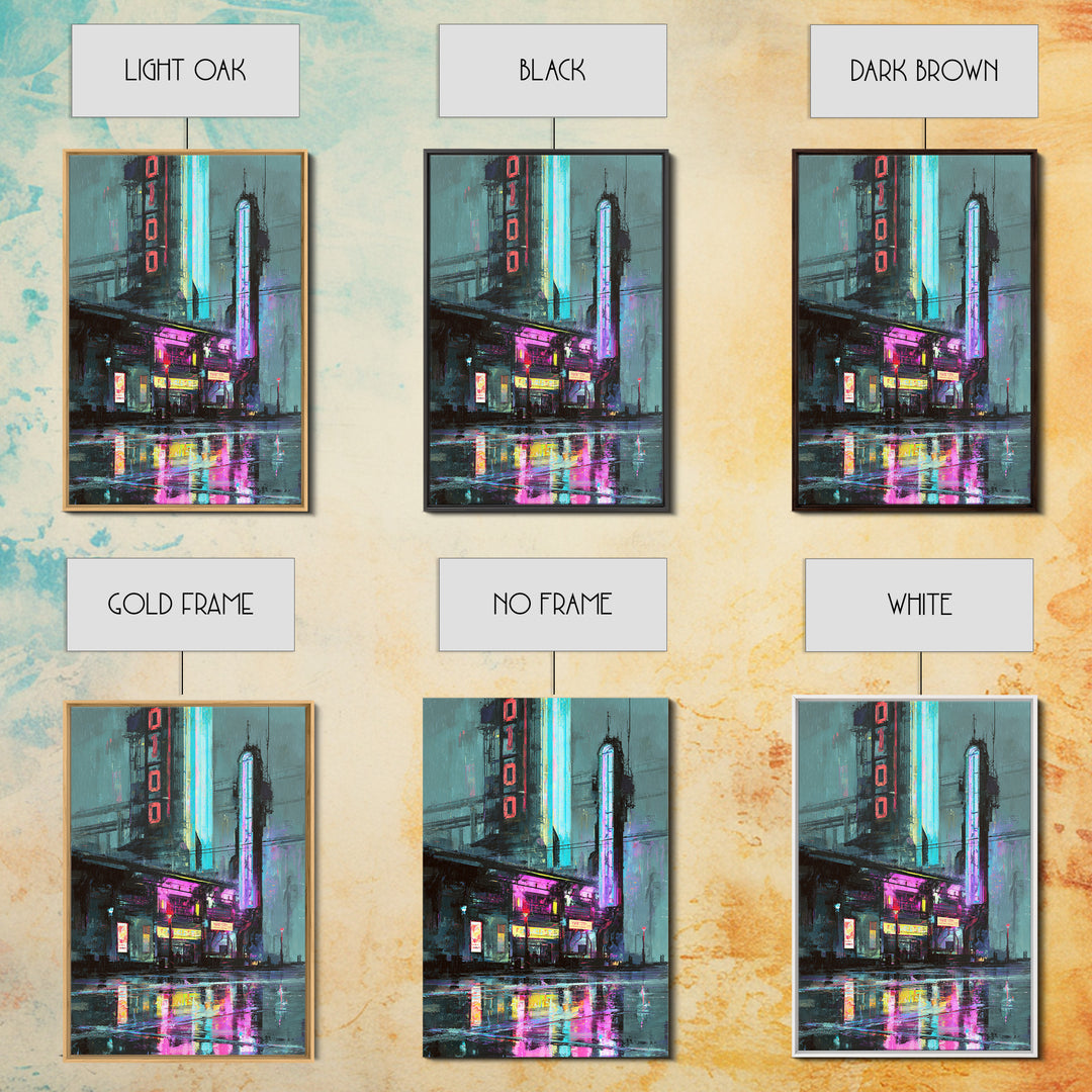 Retro Arcade Dystopia Canvas Print, Cyberpunk Art, Living Room Decor, Oil Painting, Neon, Digital Download Art, CYB-2x3-66