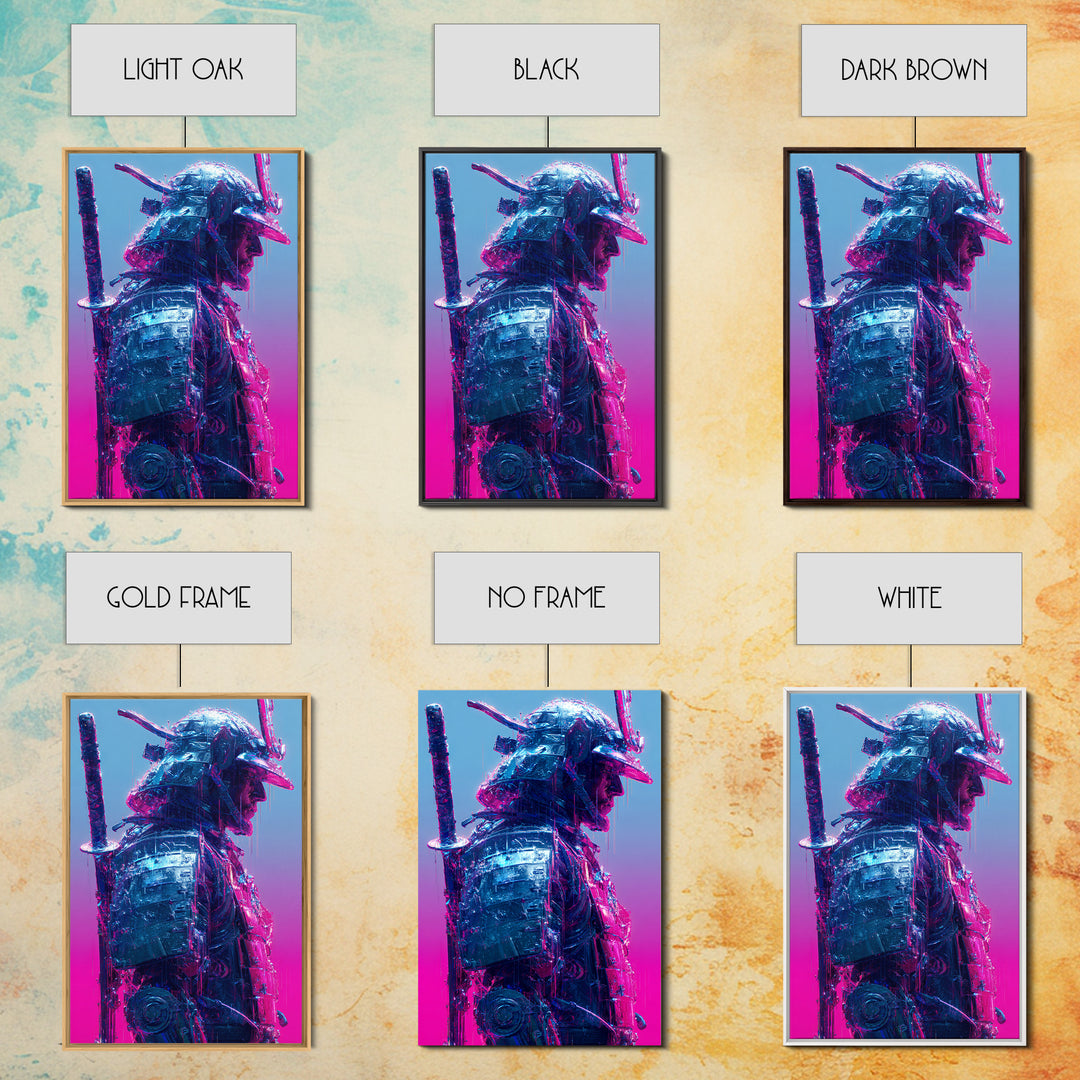 Neon Samurai Portrait Canvas Print, Cyberpunk Art, Man Cave Decor, Living Room Decor, Fine Art, Neon, Fine Art Print, CYB-2x3-81
