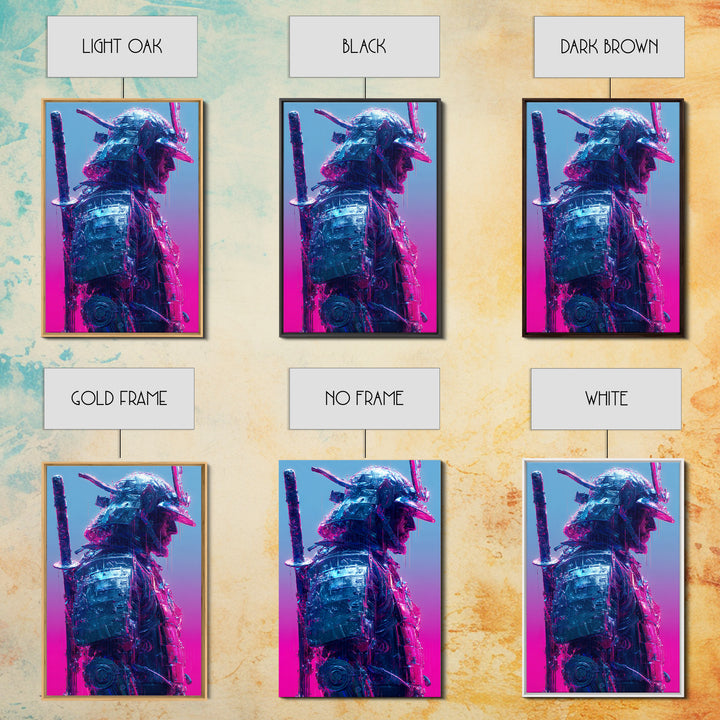 Neon Samurai Portrait Canvas Print, Cyberpunk Art, Man Cave Decor, Living Room Decor, Fine Art, Neon, Fine Art Print, CYB-2x3-81