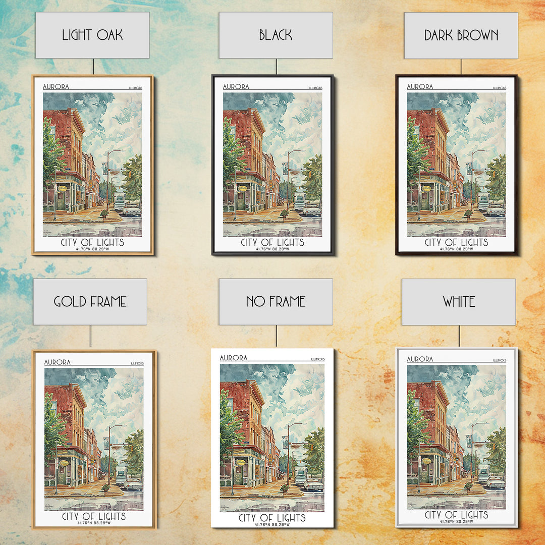 Aurora Illinois Travel Poster, Framed Canvas Print, City Art Print, Travel Wall Art, Travel Print, Minimalist Poster, Travel Posters