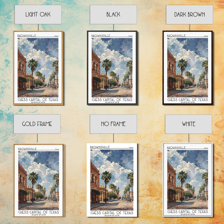 Brownsville Travel Poster, Canvas Print, Retro Travel Poster, City Wall Art, Modern Wall Decor, Retro Wall Art, Watercolor Cityscape